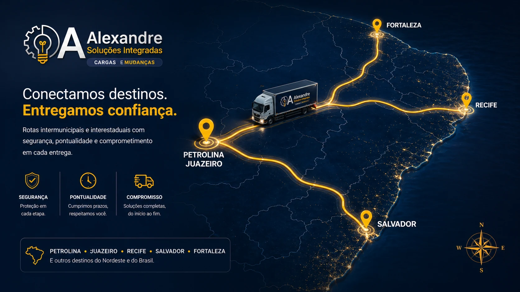 Mapa de rotas ASI saindo de Petrolina e Juazeiro